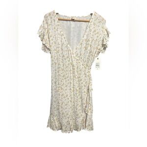 NWT Billabong Floral Boho Wrap Dress Ruffle Sleeve Romantic Whimsy Large Fairy